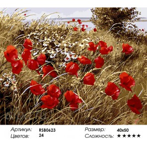 Количество цветов и сложность Маки на лугу Раскраска картина по номерам акриловыми красками на холсте