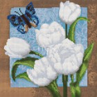 Бабочка у тюльпанов Алмазная мозаика на твердой основе Iteso