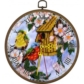 Часы Птичий дом Набор с рамкой для частичной вышивки бисером Вышиваем бисером