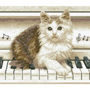 Котёнок на пианино Алмазная мозаика вышивка Паутинка