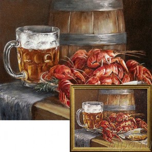 Пиво и раки Алмазная вышивка мозаика Гранни с примером готовой работы в рамке