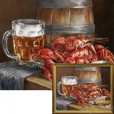Пиво и раки Алмазная вышивка мозаика Гранни с примером готовой работы в рамке