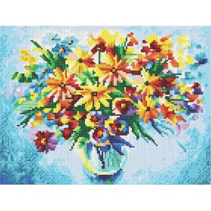 Разноцветные ромашки Алмазная мозаика стразами на подрамнике Белоснежка