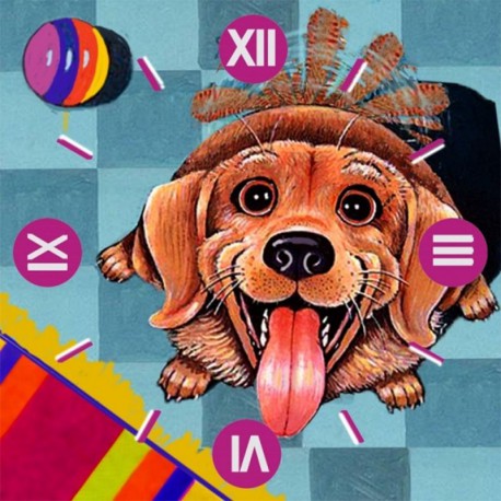Счастливый пес Часы Алмазные на подрамнике с частичной выкладкой Color Kit