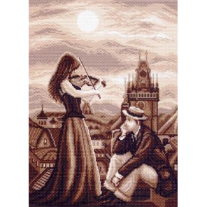 Пример вышитой работы Мелодия в ночи Ткань с рисунком Матренин посад