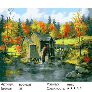 Водяная мельница Раскраска картина по номерам акриловыми красками на холсте