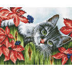 Котенок в саду Алмазная мозаика на подрамнике Цветной