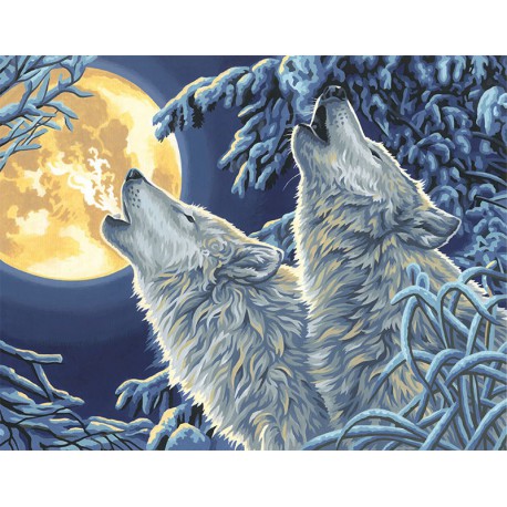 Волки в лунном свете Раскраска картина по номерам акриловыми красками Dimensions