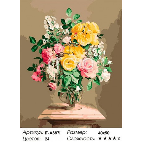 Количество цветов и сложность Букет из роз Вдохновение Раскраска по номерам акриловыми красками на холсте Iteso