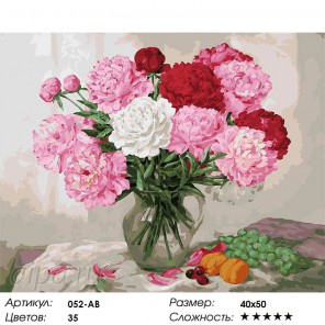 Пионы Раскраска ( картина ) по номерам акриловыми красками на холсте Белоснежка