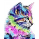 Разноцветная кошка Алмазная мозаика на подрамнике