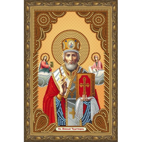 В рамке Святой Николай Чудотворец Алмазная частичная мозаика на подрамнике Color Kit