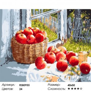 Сложность и количество цветов Корзина ароматных яблок Раскраска картина по номерам на холсте