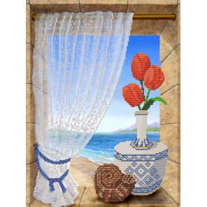 Пример оформления в рамке Вид на море Канва с рисунком для вышивки бисером Конек 9629