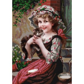Пример оформления в рамке Девочка с котёнком Канва с рисунком для вышивки бисером Конек 9727