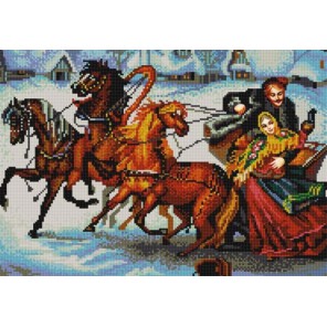 Пример оформления в рамке Тройка лошадей Канва с рисунком для вышивки бисером Конек 9767