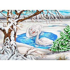 Лебеди на пруду Канва с рисунком для вышивки бисером Конек
