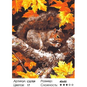 Белочка осенью Раскраска картина по номерам акриловыми красками на холсте Color Kit