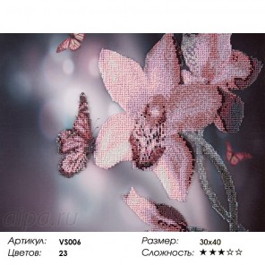 Сложность и количество цветов Нежная орхидея Набор для вышивания бисером на подрамнике VS006
