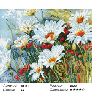 Сложность и количество цветов Ромашковое поле Алмазная мозаика на подрамнике GF111