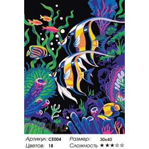 Сложность и количество цветов Цветные рыбки Раскраска по номерам на холсте CE004