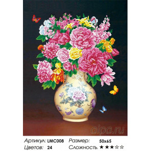 Количество цветов и сложность Букет с пионами Алмазная мозаика на подрамнике LMC008