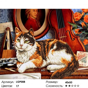  Кот и скрипка Алмазная мозаика на подрамнике LGP008