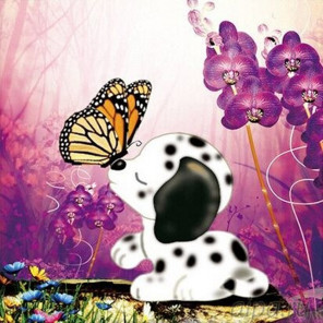  Бабочка и щенок Алмазная частичная вышивка (мозаика) DY-8083