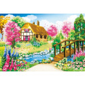 Домик в цветущей деревне Алмазная частичная вышивка (мозаика)
