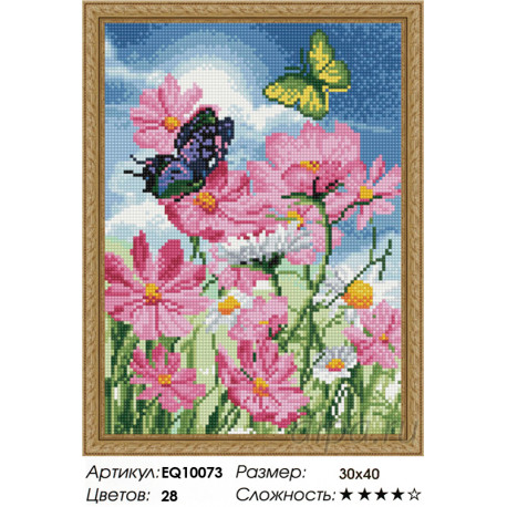 Количество цветов и сложность Космея и бабочки Алмазная вышивка мозаика на подрамнике  EQ10073