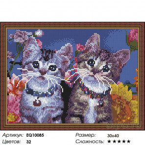 Количество цветов и сложность Внимательные котята Алмазная вышивка мозаика на подрамнике  EQ10085
