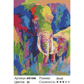  Разноцветный слон Раскраска картина по номерам на холсте ME1008