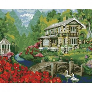 Дом у реки Раскраска по номерам акриловыми красками на холсте Menglei