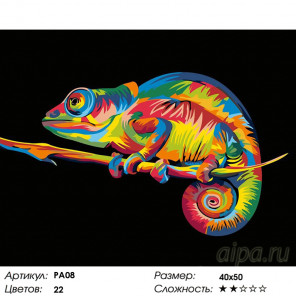  Радужный хамелеон Раскраска картина по номерам на холсте PA08