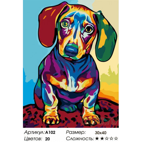 Количество цветов и сложность Радужный щенок Раскраска картина по номерам на холсте A102