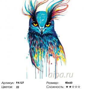 Количество цветов и сложность Красочная совушка Раскраска по номерам на холсте Живопись по номерам PA127