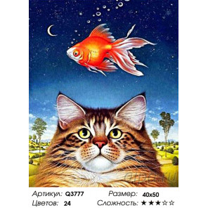  Кот и золотая рыбка Раскраска картина по номерам на холсте Q3777