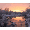  Зимняя река на закате Раскраска картина по номерам на холсте ZX 21323