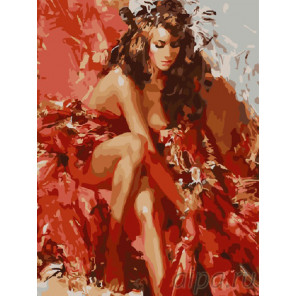  Девушка в ярко-красном Раскраска картина по номерам на холсте EX5990