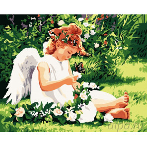  Ангел на полянке Раскраска картина по номерам на холсте G151