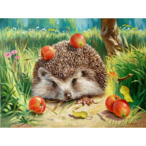  Ежик с яблоками Раскраска картина по номерам на холсте EX5929
